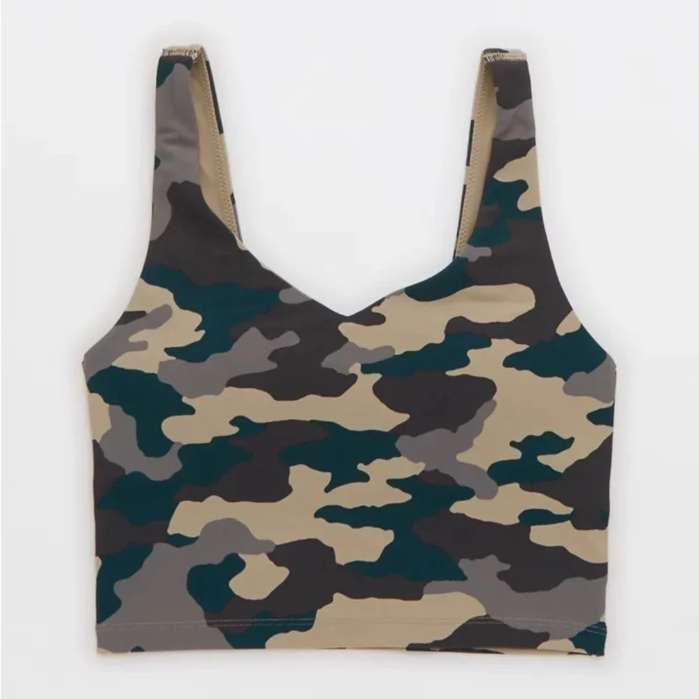 NWT Aerie Green and Brown Camouflage Sports Bra with Lace-Up Back - Picture 6 of 11